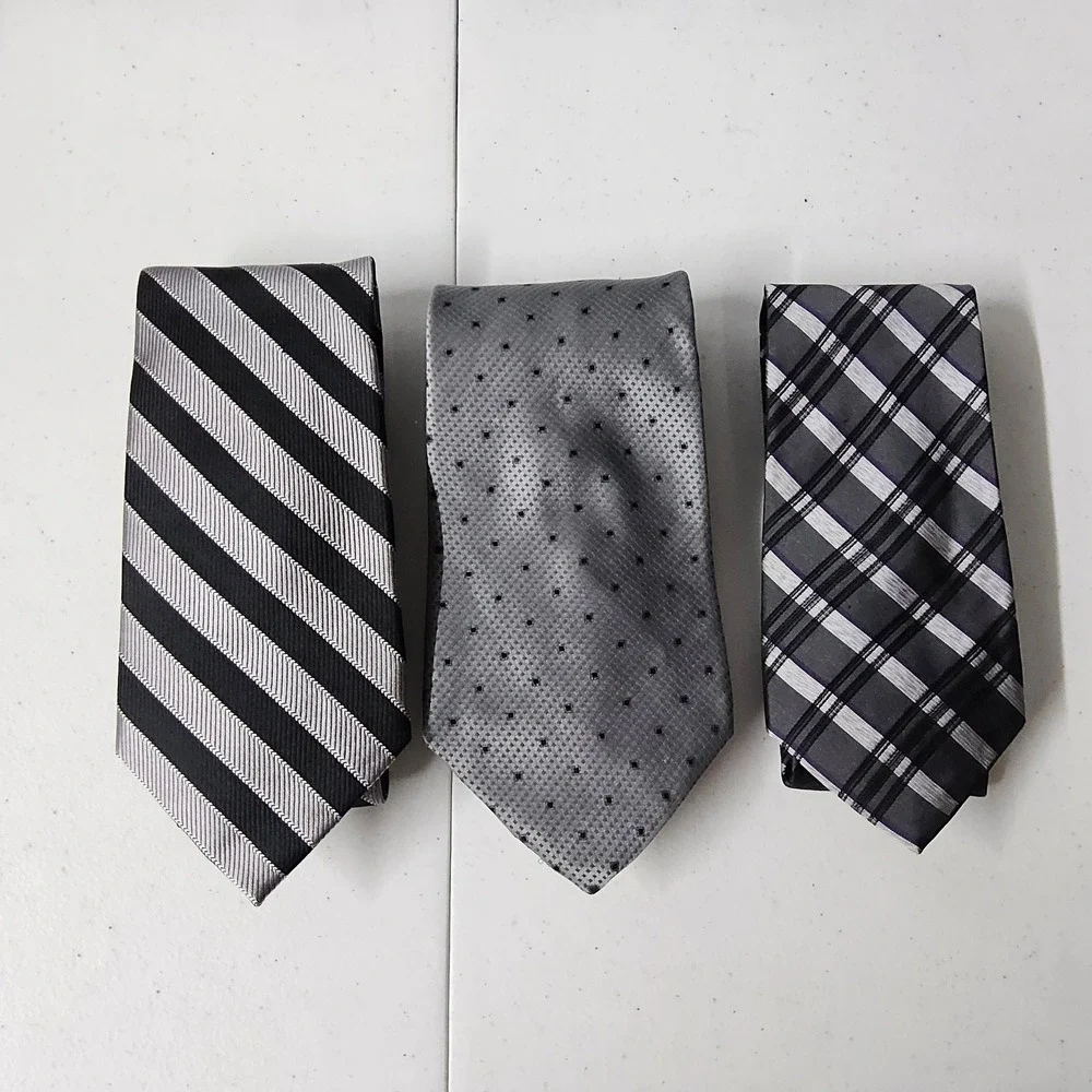 Jos. A. Bank DKNY Apt. 9 Silk Tie Lot Mens OS Silver‎ Black Stripe Plaid Dot 3pc